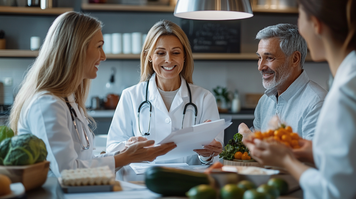 Велика група щасливих людей різного віку під час спільного приготування здорової їжі